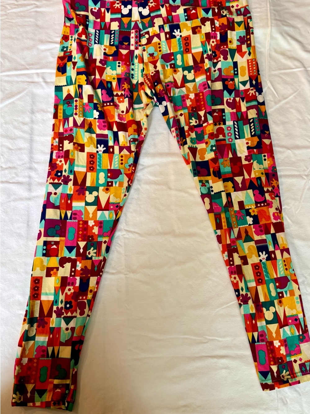 LuLaRoe Multi-Color Geometric Print Leggings with Mickey Mouse